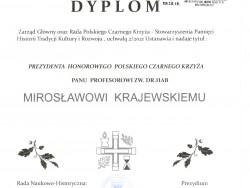Dyplom Prezydenta Honorowego Polskiego Czarnego Krzyża, rok 2021